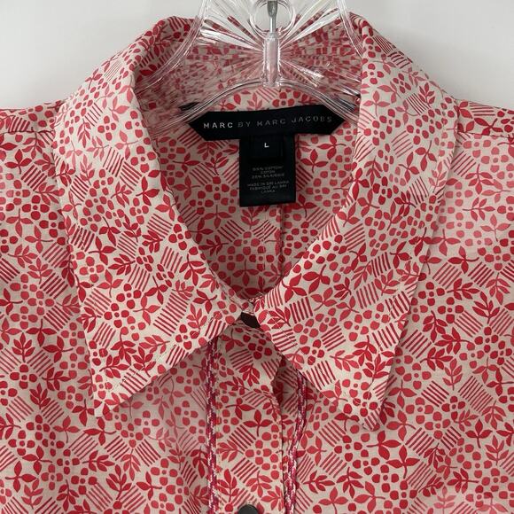 Marc by Marc Jacobs Womens Top Size L Red White Floral Button Front Sleeveless - Picture 2 of 10